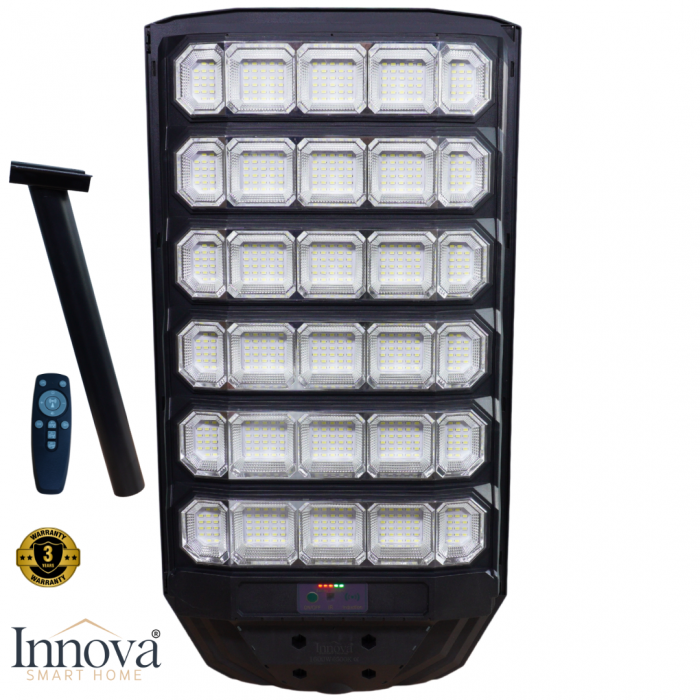 Lampa Solara Stradala Polaris Innova 1600W – LED 120 000 lm, Senzor Lumina/Miscare si Telecomanda, IP66 & Suport Prindere+Cadou Surpriza