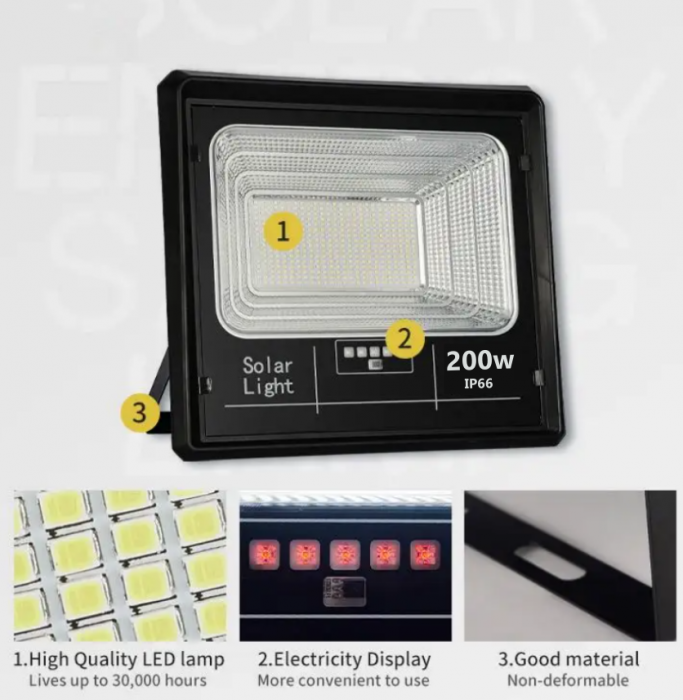 Black Friday - Proiector LED Jortan cu panou solar 200w si telecomanda, IP66 +cadou surpriza