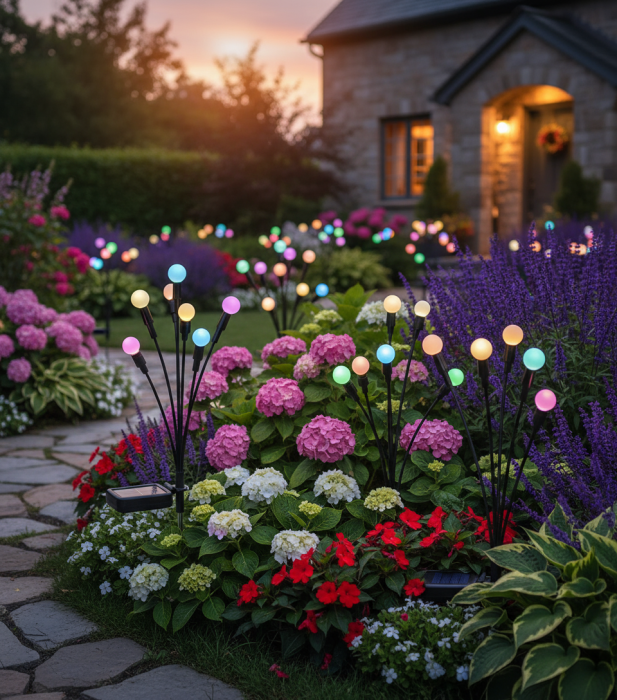 Black Friday - Set de 4 Lămpi Solare de Grădină cu Licurici Multicolor – Eleganță și Magie în Spațiul Exterior