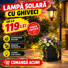 Lampă Solară Decorativă cu Ghiveci Integrat, Lumină Alb Caldă, 67,5 cm – pentru Grădină, Terasă și Alei