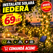 Instalație Solară LED tip Iederă, 12 m cu 100 LED-uri, Lumină Caldă – pentru Terasă, Balcon și Grădină