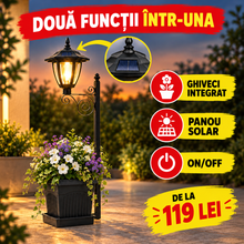 Lampă Solară Decorativă cu Ghiveci Integrat, Lumină Alb Caldă, 67,5 cm – pentru Grădină, Terasă și Alei