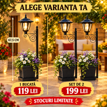 Lampă Solară Decorativă cu Ghiveci Integrat, Lumină Alb Caldă, 67,5 cm – pentru Grădină, Terasă și Alei