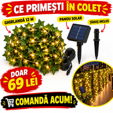Instalație Solară LED tip Iederă, 12 m cu 100 LED-uri, Lumină Caldă – pentru Terasă, Balcon și Grădină