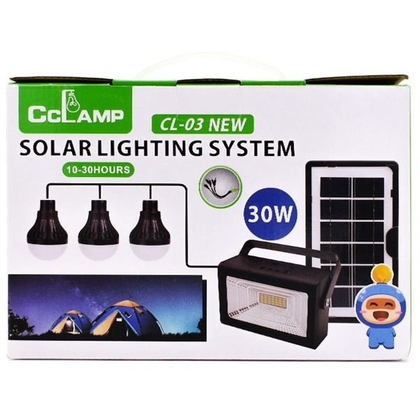 Kit solar CCLAMP CL-03 New, cu proiector 30W, functie Power Bank si 3 becuri incluse