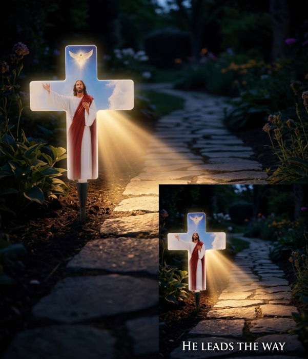 ✝️ Cruce Solara Decorativa LED – Lumina Calda pentru Comemorare si Liniste