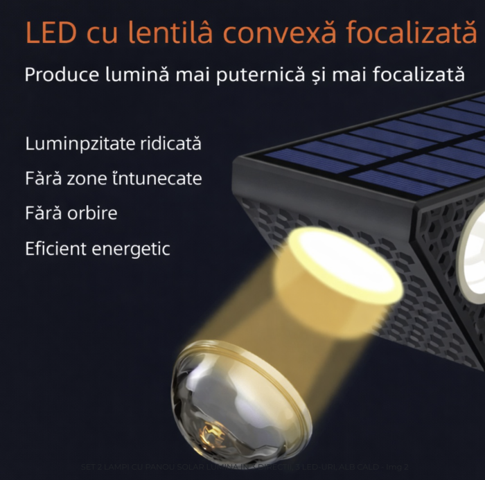Set 2 Lampi Solare Decorative de Perete , Lumina in 3 Directii , Mullticolor , Alb rece , Alb Cald