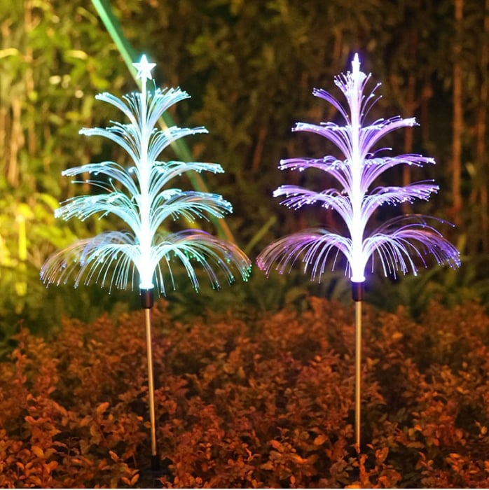 Set 2 Lampi Solare Fountain cu Fibra Optica – Iluminare Multicolora pentru Decorative Exterior
