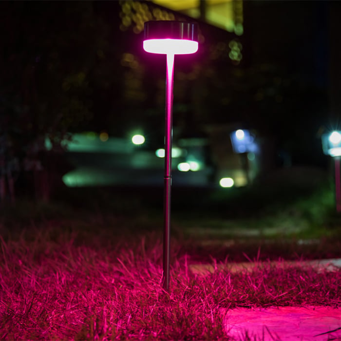 Set 4 X Lampa Solara Inox Taormina , Acumulator Incorporat , Alb sau Violet Ambiental