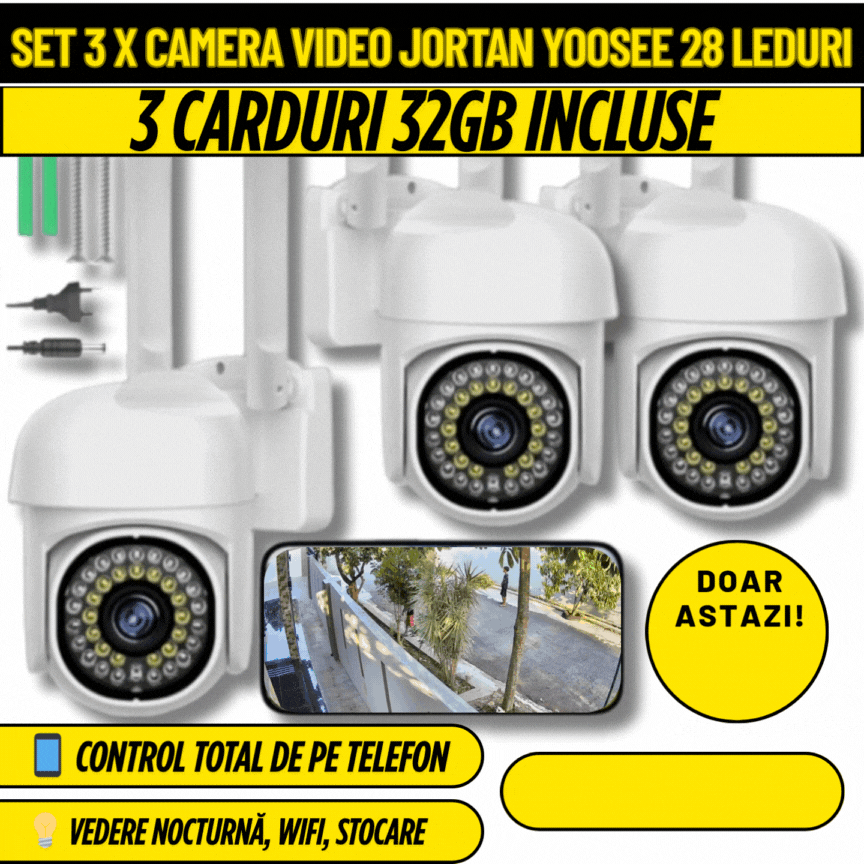 Set 3 x Camera video Jortan Yoosee 28 Leduri, 3 carduri 32GB Incluse+CADOU SURPRIZA!