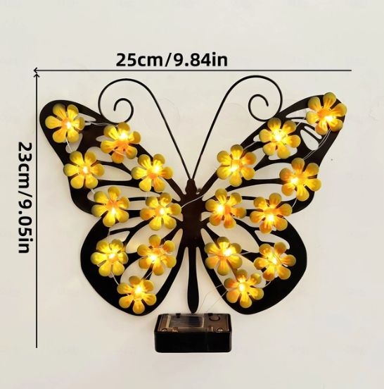 Set 2 / 4 Fluturi Solari Decorativi de Pus pe Perete sau Gard, cu Lumini LED, Culori Roz si Galben