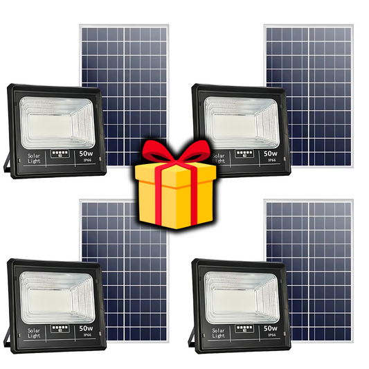 Black Friday - Pachet 4 x Proiector Solar Jortan 50W , IP66 , Indicator Baterie , Telecomanda , 6500k + Cadou Surpriza