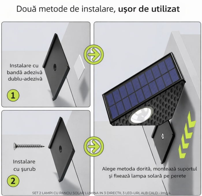 Set 2 Lampi Solare Decorative de Perete , Lumina in 3 Directii , Mullticolor , Alb rece , Alb Cald