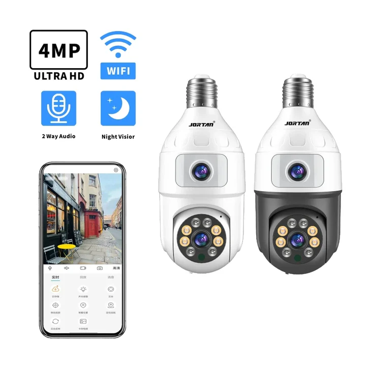 Camera de securitate Jortan Bulb Camera Night Vision E27 Light Bulb,cu prindere la bec,cu doua lentile