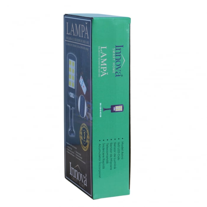 Black Friday - Set 4x Lampi Solare Stradale LED Astro by Innova, 160 LED COB, Senzor, Telecomandă, IP66, Cadou + Garanție 3 Ani