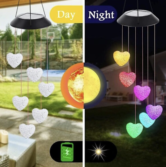 Set 2 X Clopotei De Vant Cu Incarcare Solara , Fluturi , Colibri , Inimi