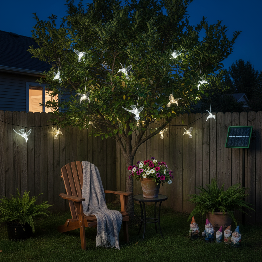 Set 2x Instalatie Solara Decorativa PASARI cu LED – 20 Pasari Luminoase M375-7, Lumina RECE