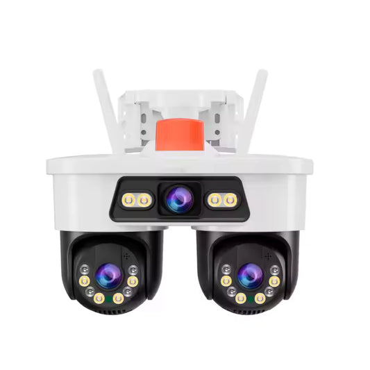 Cameră Supraveghere WiFi Jortan 9MP, 3 Lentile, Dual Head, PTZ 355°, Night Vision Color, IP66, Audio Bidirecțional, Yoosee App