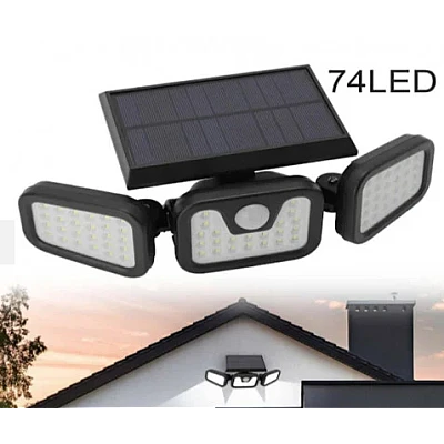 1+1 GRATIS! Lampa Solara Tripla cu Panou Solar Incorporat 74 LED SMD Reglabila 360 grade FL 1725A