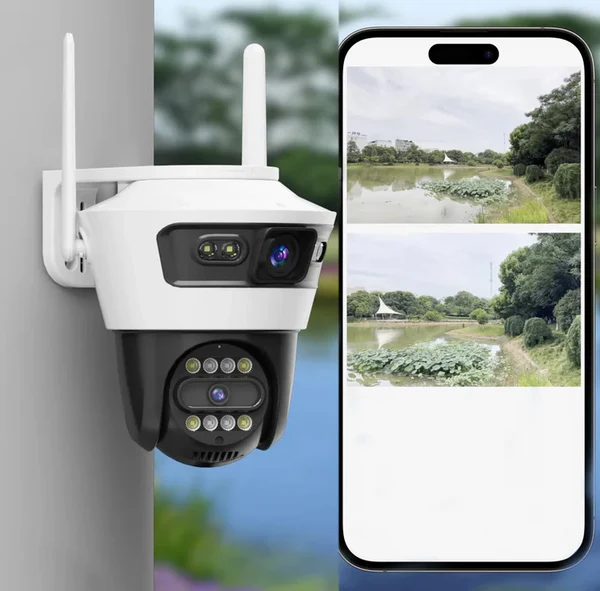 Camera dubla 6MP Night Vision Wifi, Jortan Full HD 4K cu Alarma Integrata, Detectare Umana si Recunoastere Faciala