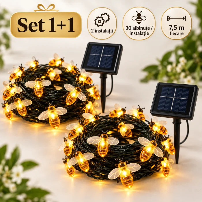 Set 2 instalații solare cu albine LED, 30 albine fiecare, lumină caldă – Innova