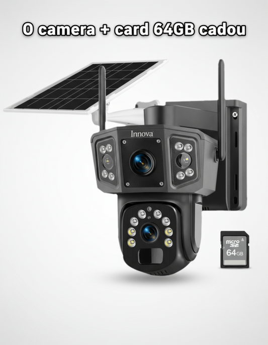 Camera Supraveghere Solara Dubla INNOVA 4G , 6MP , Full HD, PTZ 360°, card 64GB CADOU baterie 12000mAh, vedere nocturna, audio bidirectional, O-KAM PRO, 3 ani garantie