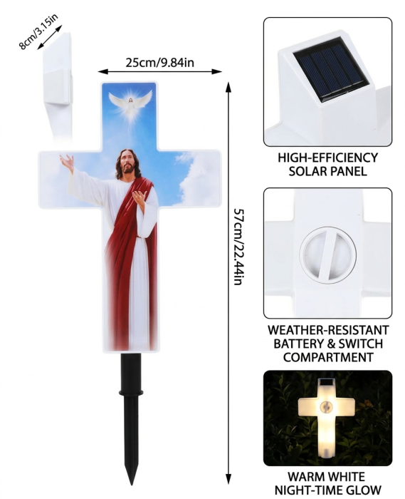 ✝️ Cruce Solara Decorativa LED – Lumina Calda pentru Comemorare si Liniste