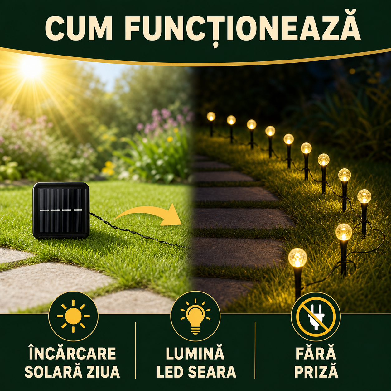 1+1 GRATIS - Instalatie Solara de Grădină cu 20 Globuri LED 3m rezistenta la Intemperii si Inghet