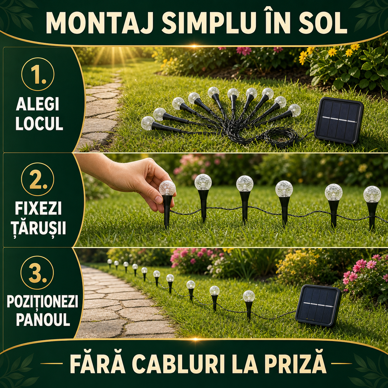 1+1 GRATIS - Instalatie Solara de Grădină cu 20 Globuri LED 3m rezistenta la Intemperii si Inghet
