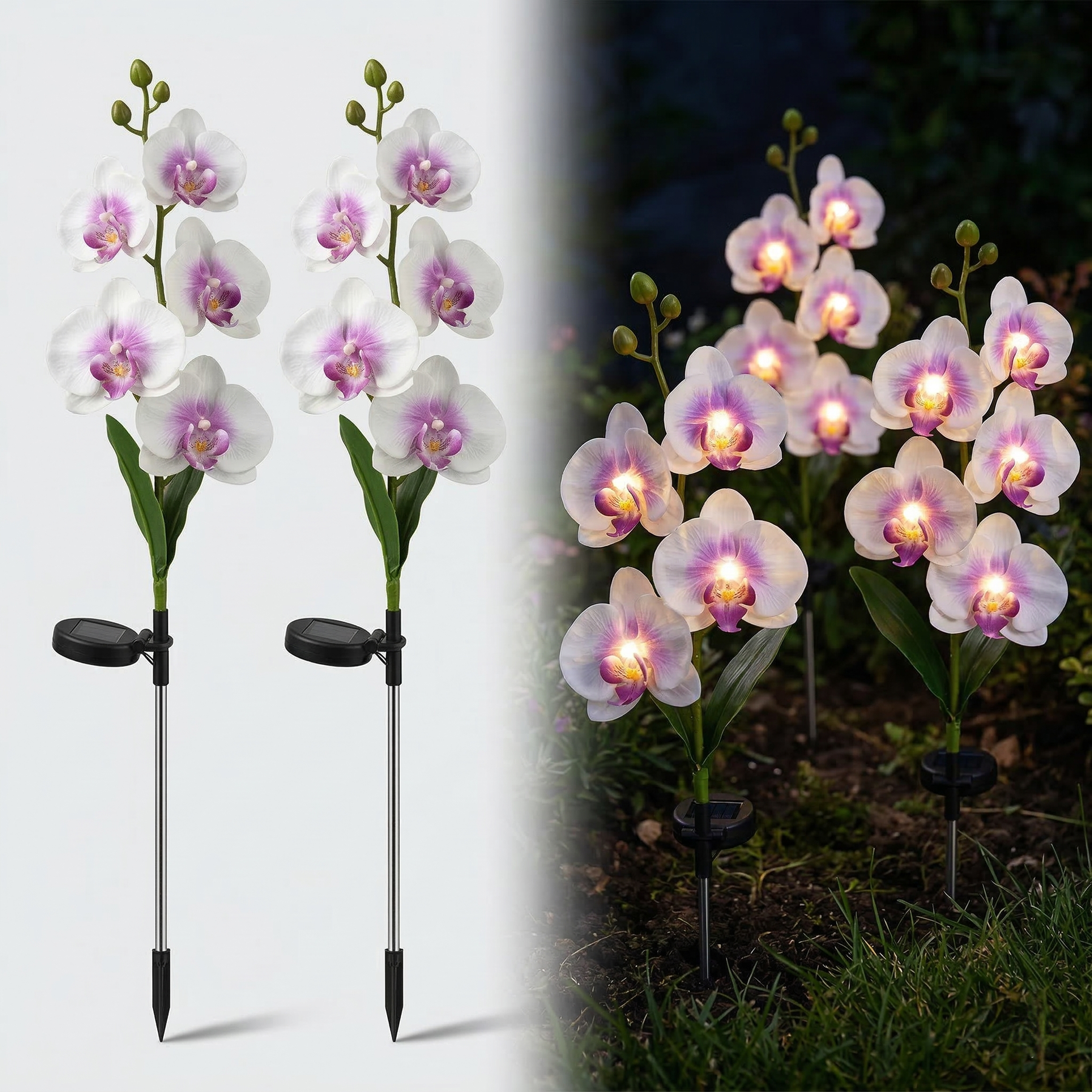 Set 2 x Lampi Solare Orhidee cu LED – Decor Romantic pentru Gradina, Tarus si Panou Solar