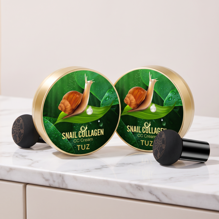 Fond de Ten CC Cream Air Cushion cu Colagen de Melc, Nuanța 02 Natural Skin – 1+1 Cadou, Aplicator Burete