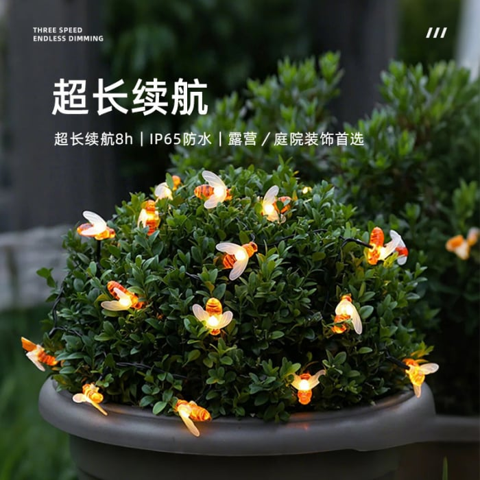 Set 2x Instalatie Solara Decorativa Albine cu LED – 50 Albine Luminoase M375-6, Lumina Cald