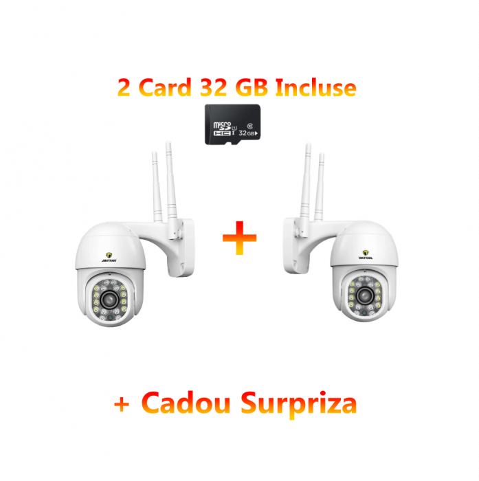 Oferta 2 X Camera De Supraveghere Jortan JT-8159QJ Wifi, IP, Rotatie 355 Grade + 2 Carduri 32 GB + Cadou Surpriza