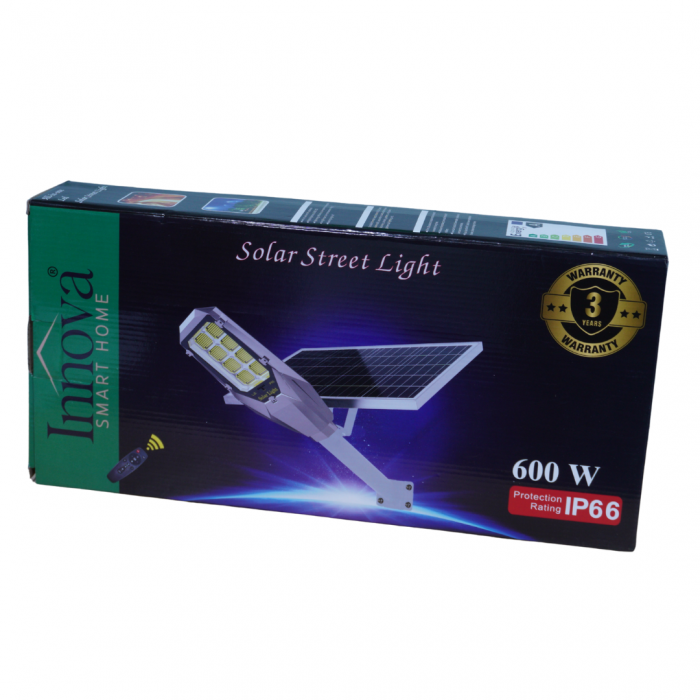 Lampa solara Aurum by Innova 600W cu panou separat, IP66, telecomanda si kit complet de instalare + Cadou Surpriza