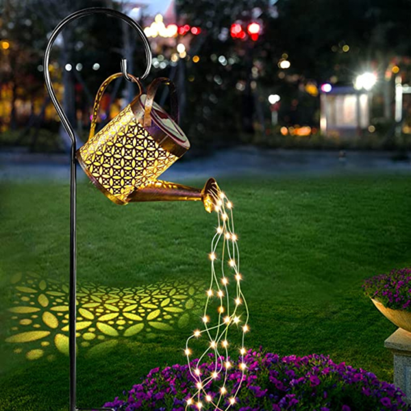 Lampă Solară LED Tip Stropitoare cu Stele, Fier Forjat, Design Retro, Proiecție Lumină Caldă, IP65, 80 cm