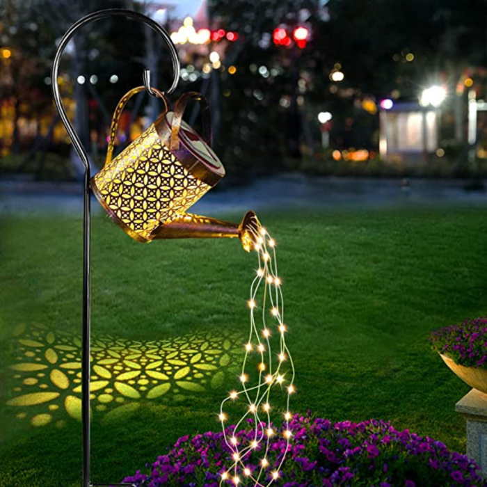 Lampă Solară LED Tip Stropitoare cu Stele, Fier Forjat, Design Retro, Proiecție Lumină Caldă, IP65, 80 cm