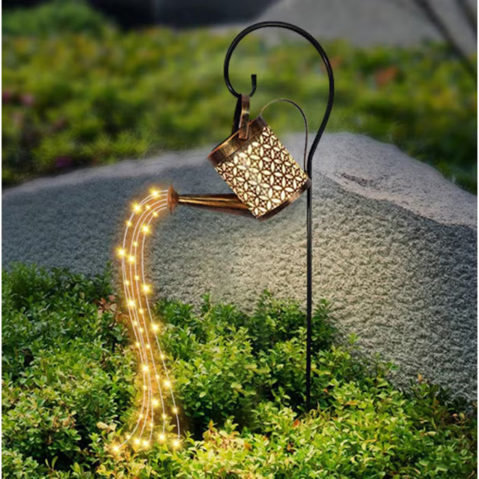 Lampă Solară LED Tip Stropitoare cu Stele, Fier Forjat, Design Retro, Proiecție Lumină Caldă, IP65, 80 cm