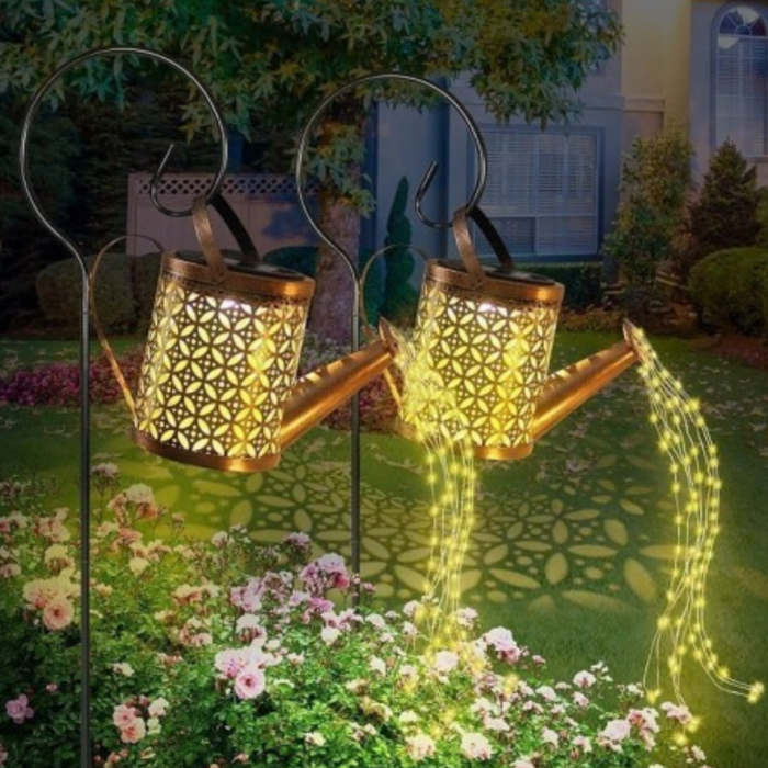Set 2x Lămpi Solare LED Tip Stropitoare cu Stele, Fier Forjat, Design Retro, Proiecție Lumină Caldă, IP65, 80 cm