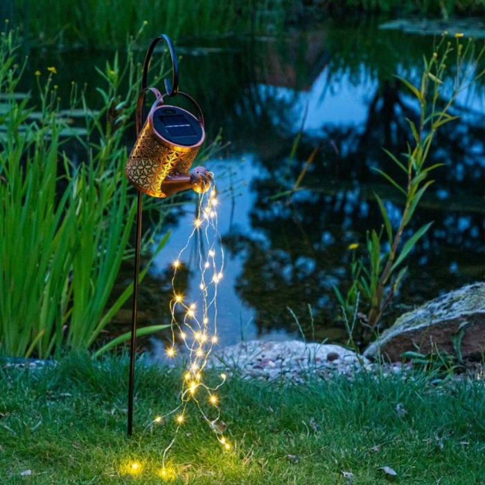 Set 2x Lămpi Solare LED Tip Stropitoare cu Stele, Fier Forjat, Design Retro, Proiecție Lumină Caldă, IP65, 80 cm