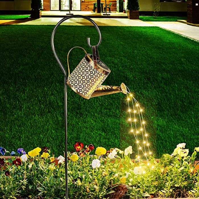 Lampă Solară LED Tip Stropitoare cu Stele, Fier Forjat, Design Retro, Proiecție Lumină Caldă, IP65, 80 cm