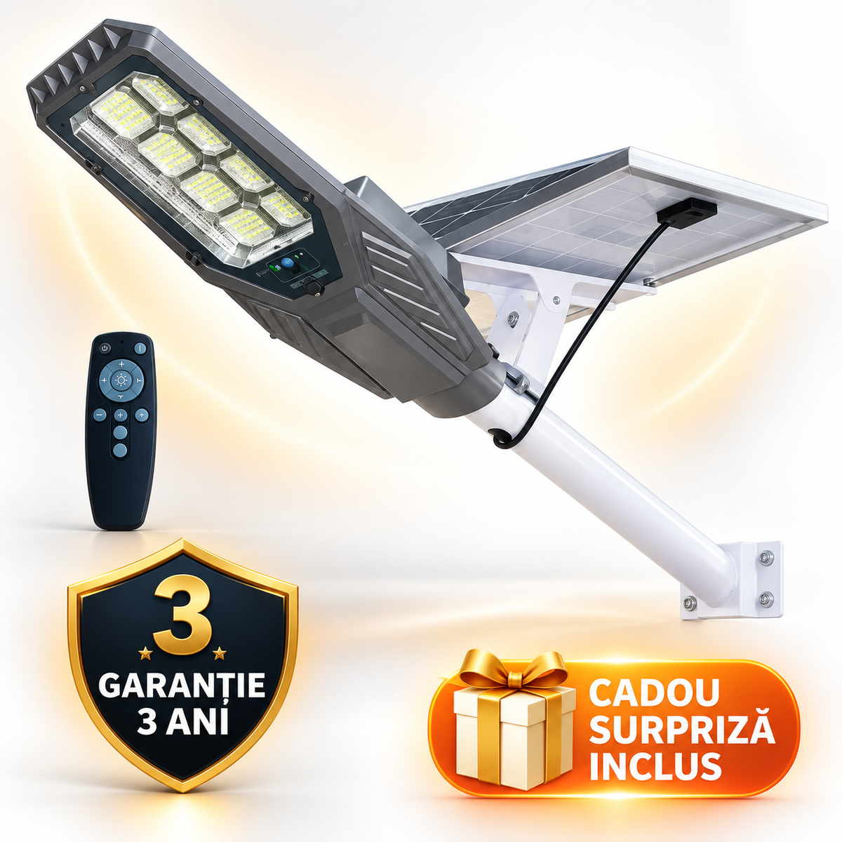 Lampa solara Aurum by Innova 600W cu panou separat, IP66, telecomanda si kit complet de instalare + Cadou Surpriza