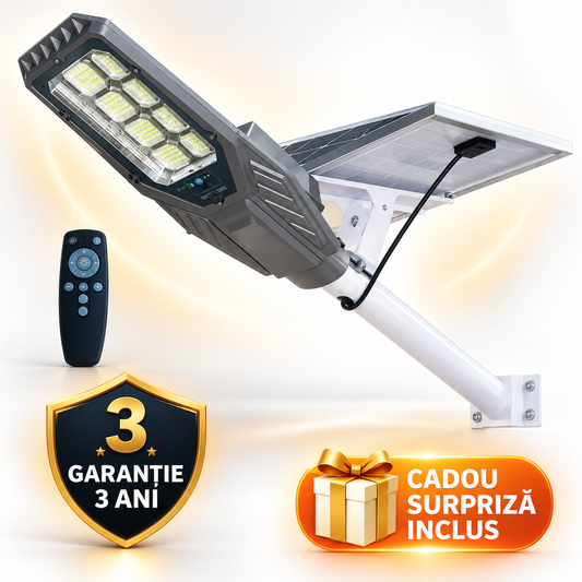 Lampa solara Aurum by Innova 600W cu panou separat, IP66, telecomanda si kit complet de instalare + Cadou Surpriza