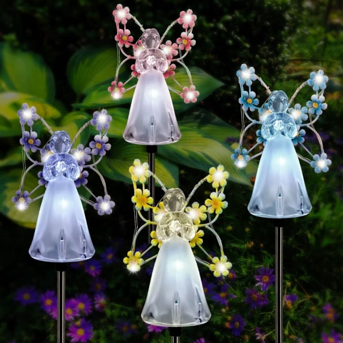 Lămpi Solare Decor Îngeraș cu Flori pentru Grădină – Set 2, 4 sau 8 Bucăți, multicolor