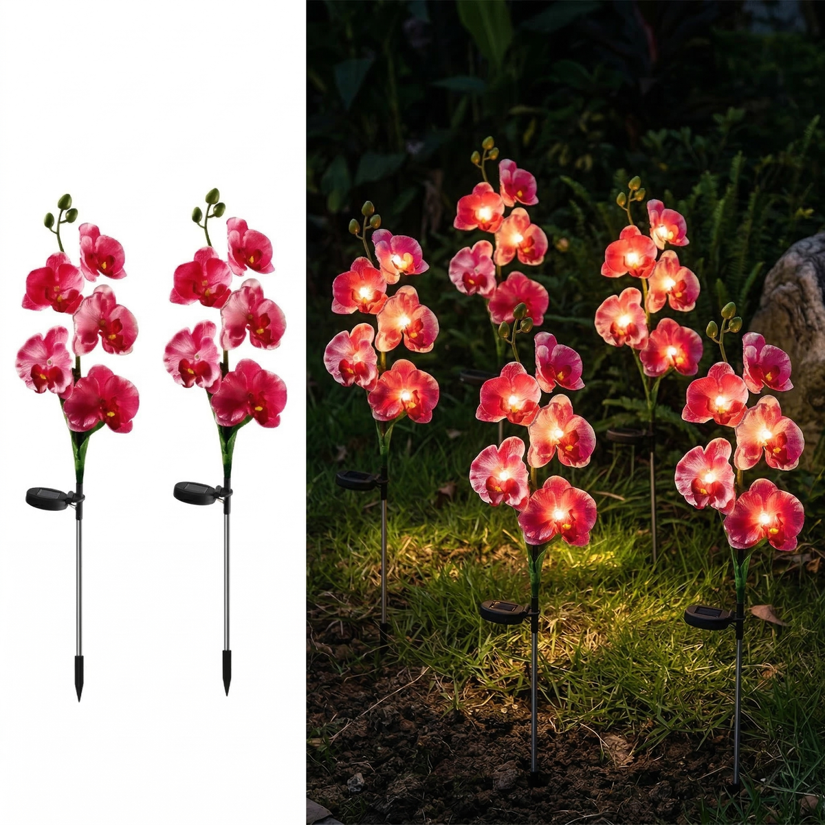 Set 2 x Lampi Solare Orhidee cu LED – Decor Romantic pentru Gradina, Tarus si Panou Solar