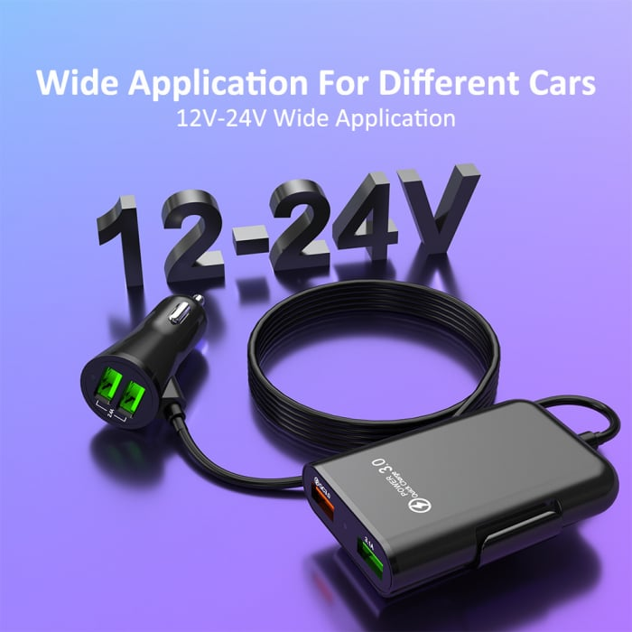 Pachet 1+1 Incarcator auto, 4 in 1, 12V/32V USB QC3.0, 40W, cablu de 1,7 m