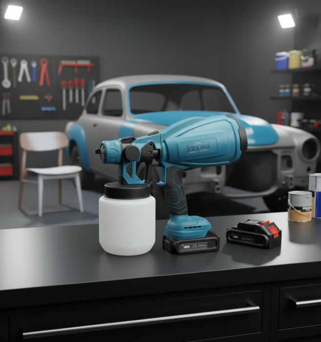 Black Friday - Pistol de Pulverizare Electric, Fără Fir, 800W, 48V, 2 Acumulatori Li-Ion, 800 ml, HVLP, Pulverizare Fină, Innova (Copy)