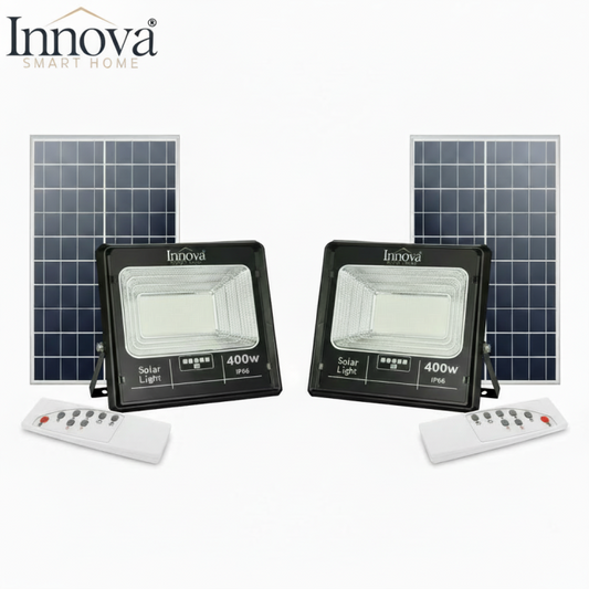 Set 2 x Proiector LED INNOVA 400W Cu Panou Solar si telecomanda, IP66 + Cadou Surpriza
