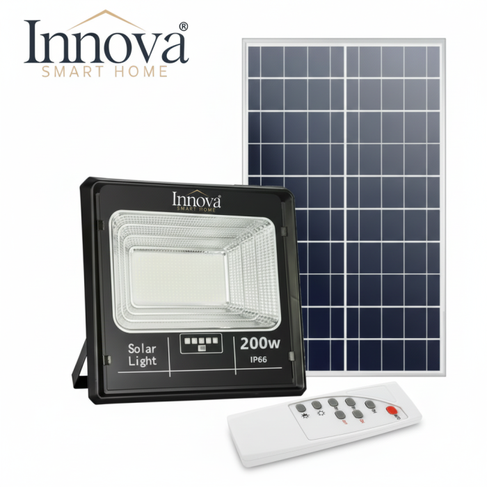 Set 2 x Proiector LED INNOVA 200W Cu Panou Solar si telecomanda, IP66 + Cadou Surpriza