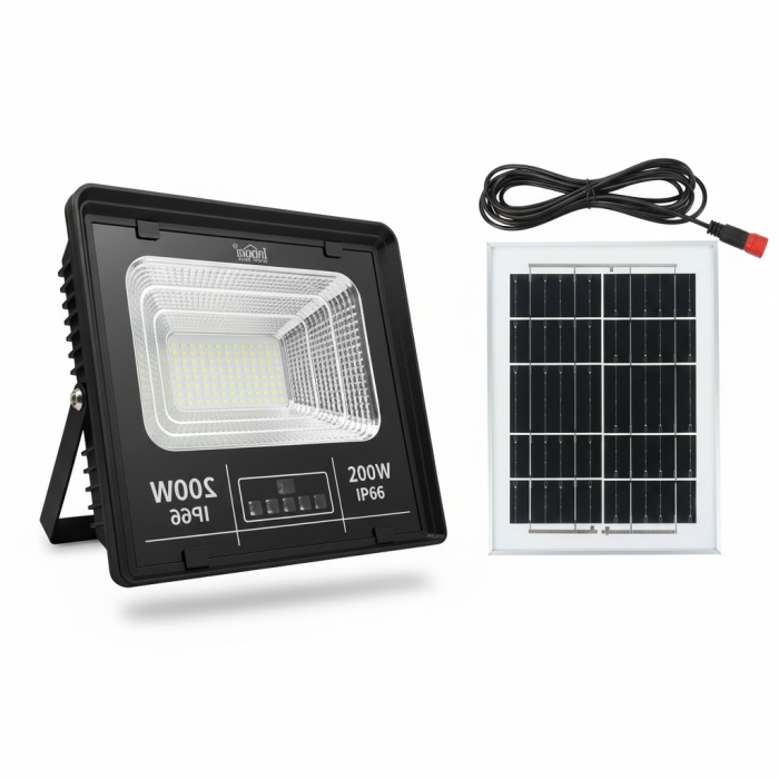 Set 2 x Proiector LED INNOVA 200W Cu Panou Solar si telecomanda, IP66 + Cadou Surpriza