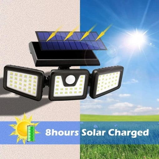 1+1 GRATIS! Lampa Solara Tripla cu Panou Solar Incorporat 74 LED SMD Reglabila 360 grade FL 1725A